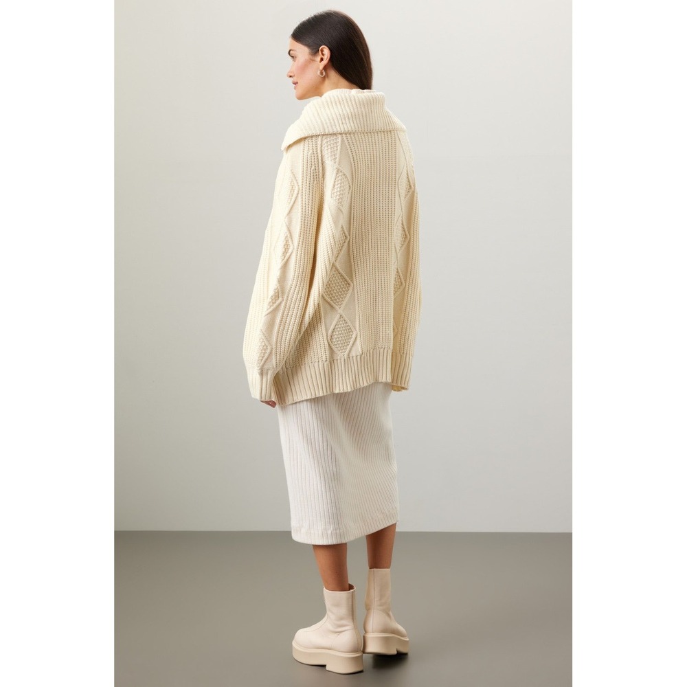 WeWoreWhat Chunky Cable Knit Sweater Zip Up Cardigan XXS XS Ivory Coastal - Picture 3 of 12